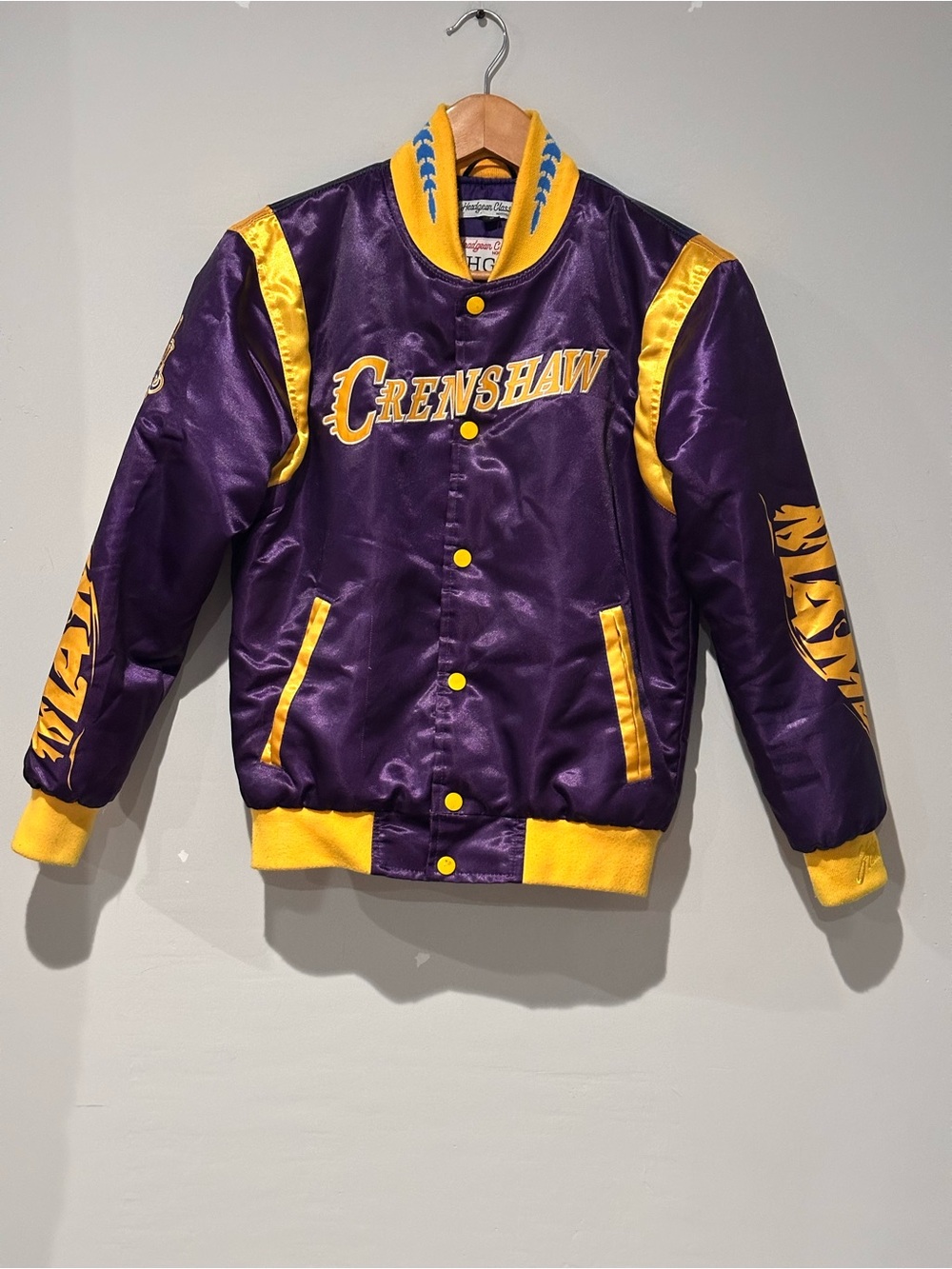 Youth Crenshaw Satin Varsity Jacket Purple Gold Mamba 8 24 Teen Size M - Picture 2 of 8
